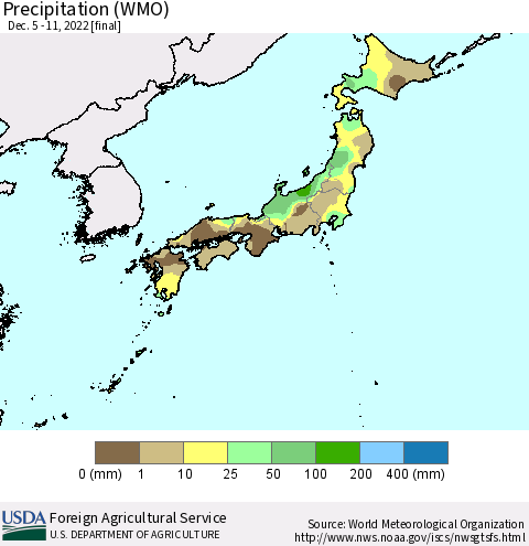 Japan Precipitation (WMO) Thematic Map For 12/5/2022 - 12/11/2022