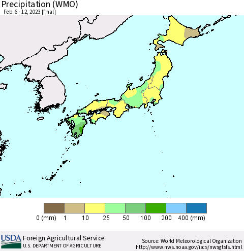 Japan Precipitation (WMO) Thematic Map For 2/6/2023 - 2/12/2023