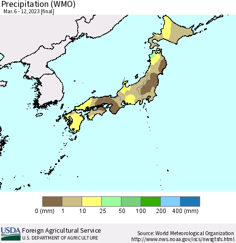 Japan Precipitation (WMO) Thematic Map For 3/6/2023 - 3/12/2023
