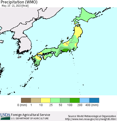 Japan Precipitation (WMO) Thematic Map For 5/15/2023 - 5/21/2023