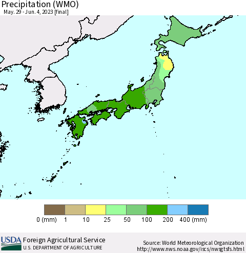 Japan Precipitation (WMO) Thematic Map For 5/29/2023 - 6/4/2023