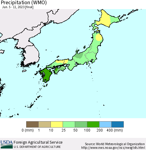 Japan Precipitation (WMO) Thematic Map For 6/5/2023 - 6/11/2023