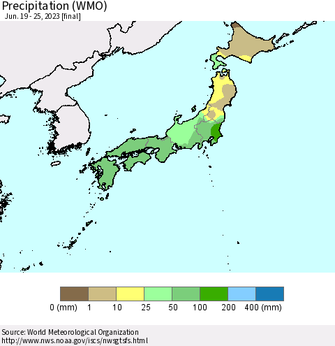 Japan Precipitation (WMO) Thematic Map For 6/19/2023 - 6/25/2023