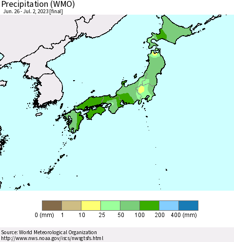 Japan Precipitation (WMO) Thematic Map For 6/26/2023 - 7/2/2023