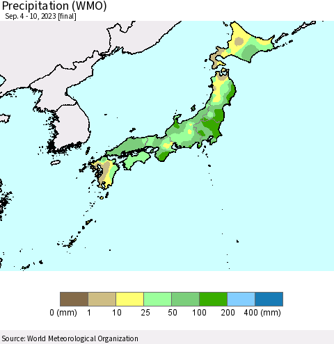 Japan Precipitation (WMO) Thematic Map For 9/4/2023 - 9/10/2023