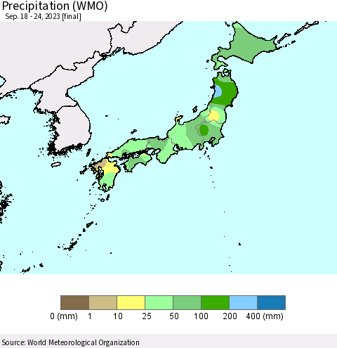 Japan Precipitation (WMO) Thematic Map For 9/18/2023 - 9/24/2023