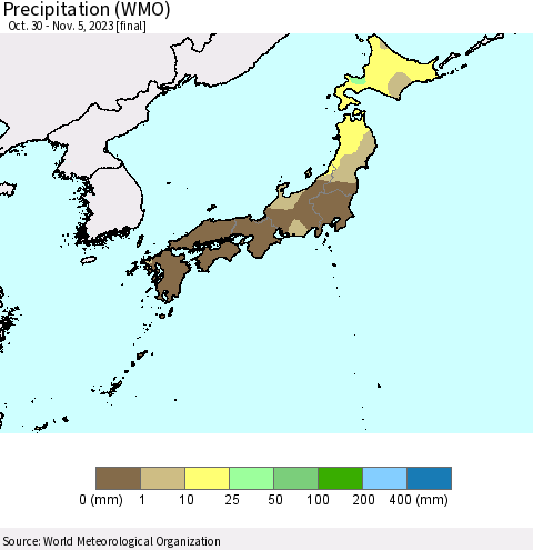 Japan Precipitation (WMO) Thematic Map For 10/30/2023 - 11/5/2023