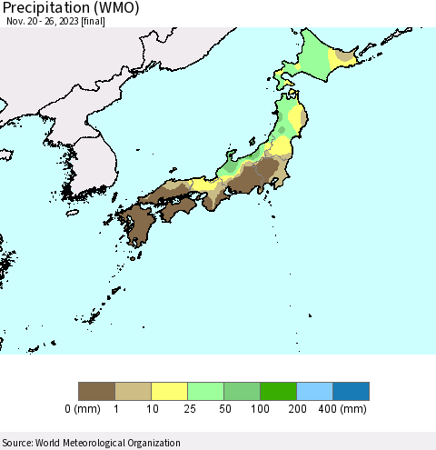 Japan Precipitation (WMO) Thematic Map For 11/20/2023 - 11/26/2023