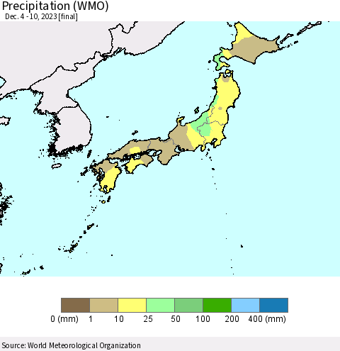 Japan Precipitation (WMO) Thematic Map For 12/4/2023 - 12/10/2023