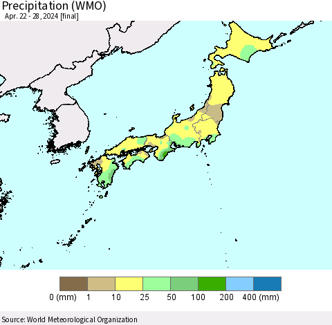 Japan Precipitation (WMO) Thematic Map For 4/22/2024 - 4/28/2024
