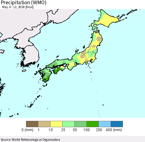 Japan Precipitation (WMO) Thematic Map For 5/6/2024 - 5/12/2024