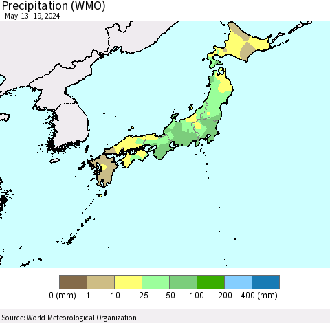 Japan Precipitation (WMO) Thematic Map For 5/13/2024 - 5/19/2024