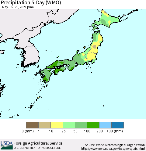 Japan Precipitation 5-Day (WMO) Thematic Map For 5/16/2021 - 5/20/2021