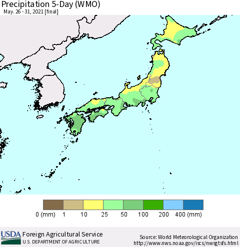 Japan Precipitation 5-Day (WMO) Thematic Map For 5/26/2021 - 5/31/2021