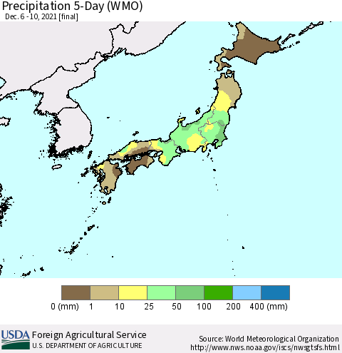 Japan Precipitation 5-Day (WMO) Thematic Map For 12/6/2021 - 12/10/2021