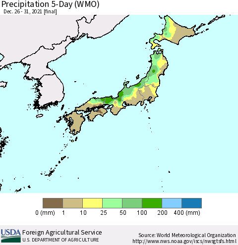 Japan Precipitation 5-Day (WMO) Thematic Map For 12/26/2021 - 12/31/2021