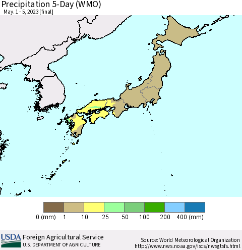 Japan Precipitation 5-Day (WMO) Thematic Map For 5/1/2023 - 5/5/2023