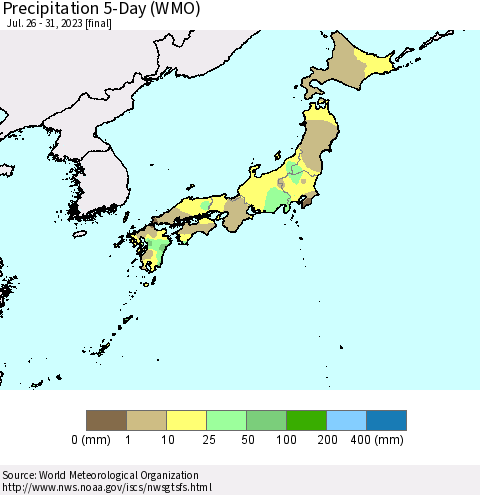 Japan Precipitation 5-Day (WMO) Thematic Map For 7/26/2023 - 7/31/2023