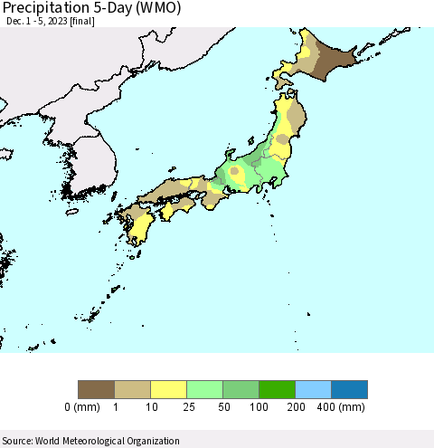 Japan Precipitation 5-Day (WMO) Thematic Map For 12/1/2023 - 12/5/2023