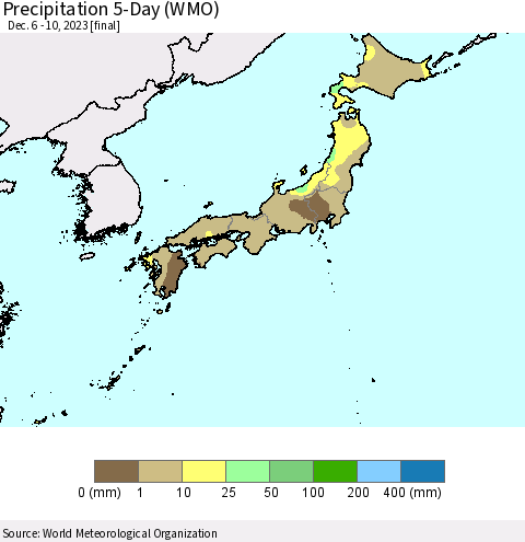 Japan Precipitation 5-Day (WMO) Thematic Map For 12/6/2023 - 12/10/2023