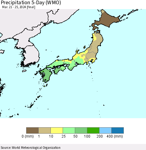Japan Precipitation 5-Day (WMO) Thematic Map For 3/21/2024 - 3/25/2024