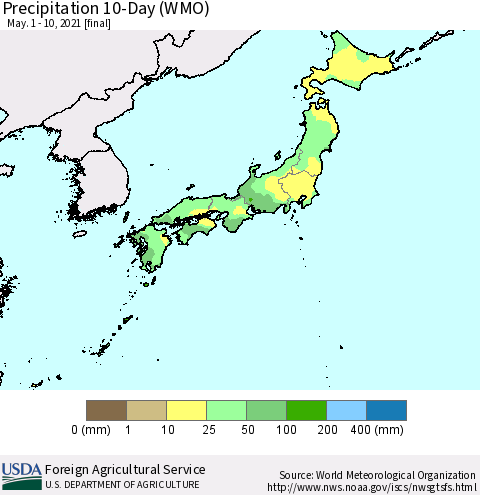 Japan Precipitation 10-Day (WMO) Thematic Map For 5/1/2021 - 5/10/2021