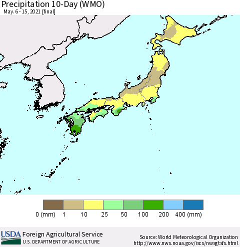 Japan Precipitation 10-Day (WMO) Thematic Map For 5/6/2021 - 5/15/2021