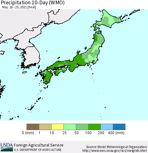 Japan Precipitation 10-Day (WMO) Thematic Map For 5/16/2021 - 5/25/2021