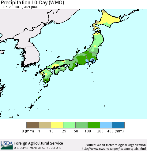 Japan Precipitation 10-Day (WMO) Thematic Map For 6/26/2021 - 7/5/2021