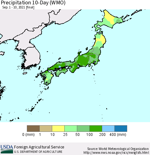 Japan Precipitation 10-Day (WMO) Thematic Map For 9/1/2021 - 9/10/2021