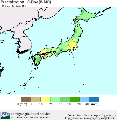 Japan Precipitation 10-Day (WMO) Thematic Map For 9/21/2021 - 9/30/2021