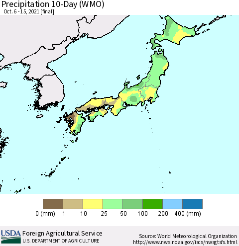 Japan Precipitation 10-Day (WMO) Thematic Map For 10/6/2021 - 10/15/2021