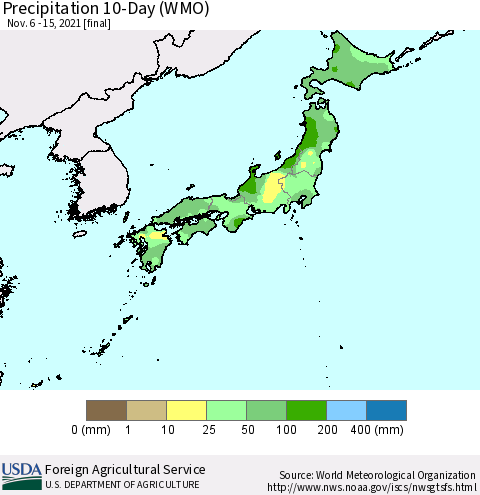 Japan Precipitation 10-Day (WMO) Thematic Map For 11/6/2021 - 11/15/2021