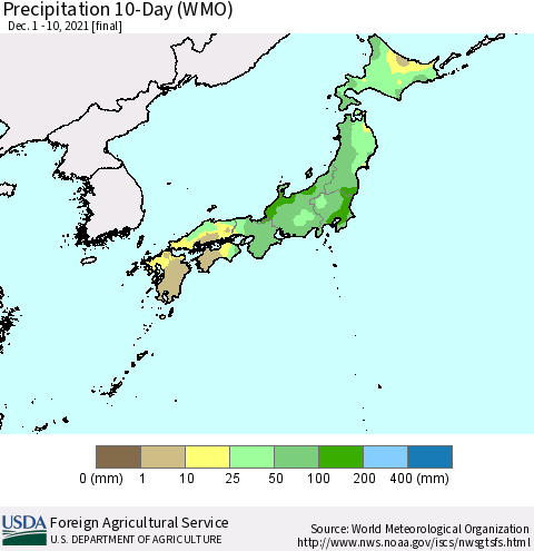 Japan Precipitation 10-Day (WMO) Thematic Map For 12/1/2021 - 12/10/2021