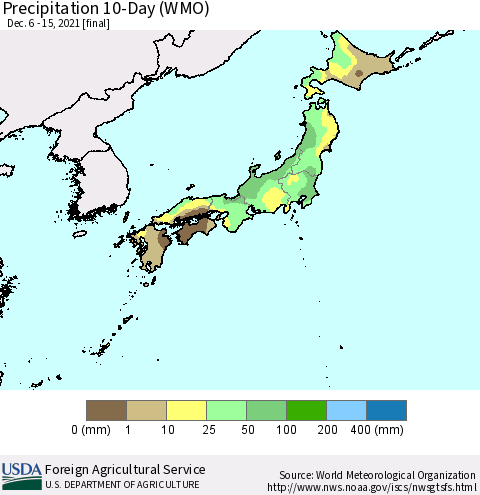 Japan Precipitation 10-Day (WMO) Thematic Map For 12/6/2021 - 12/15/2021