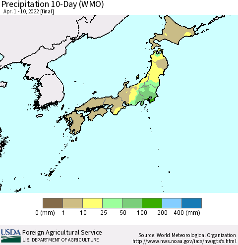 Japan Precipitation 10-Day (WMO) Thematic Map For 4/1/2022 - 4/10/2022