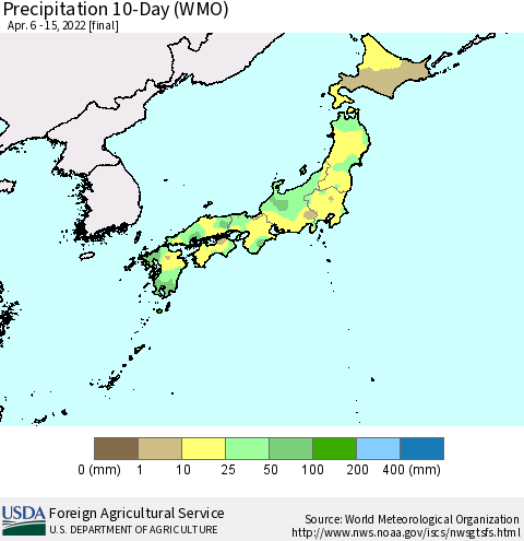 Japan Precipitation 10-Day (WMO) Thematic Map For 4/6/2022 - 4/15/2022