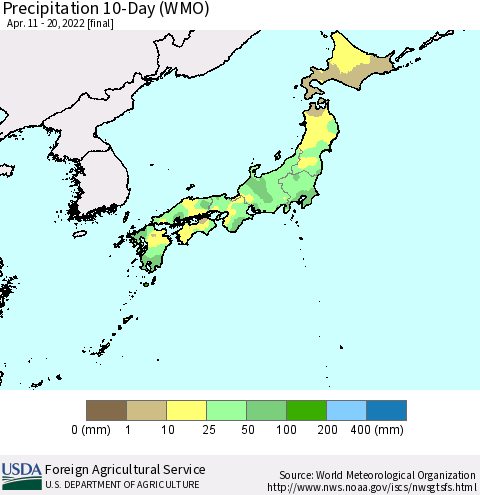 Japan Precipitation 10-Day (WMO) Thematic Map For 4/11/2022 - 4/20/2022