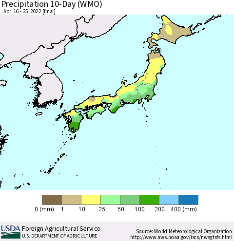 Japan Precipitation 10-Day (WMO) Thematic Map For 4/16/2022 - 4/25/2022