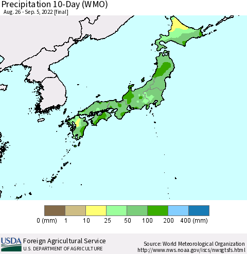 Japan Precipitation 10-Day (WMO) Thematic Map For 8/26/2022 - 9/5/2022