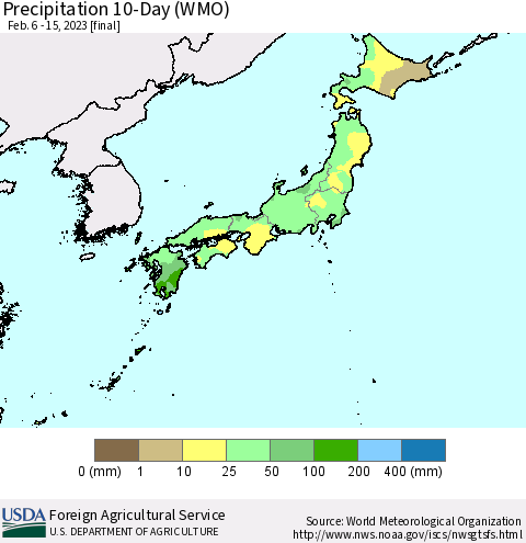 Japan Precipitation 10-Day (WMO) Thematic Map For 2/6/2023 - 2/15/2023