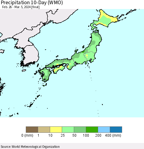 Japan Precipitation 10-Day (WMO) Thematic Map For 2/26/2024 - 3/5/2024