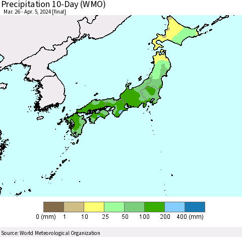 Japan Precipitation 10-Day (WMO) Thematic Map For 3/26/2024 - 4/5/2024