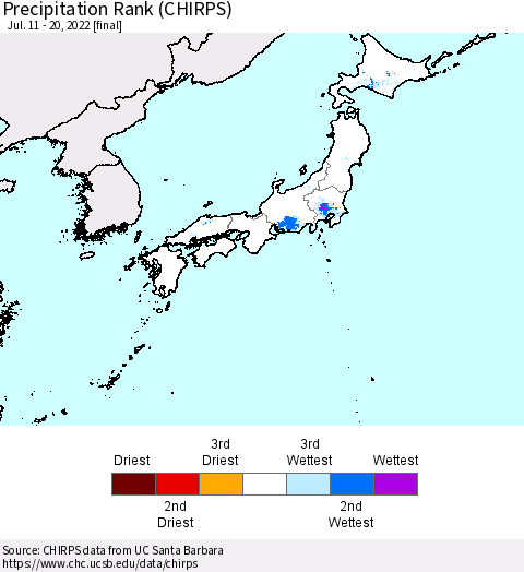 Japan Precipitation Rank since 1981 (CHIRPS) Thematic Map For 7/11/2022 - 7/20/2022