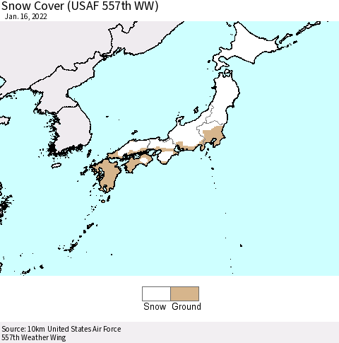 Japan Snow Cover (USAF 557th WW) Thematic Map For 1/10/2022 - 1/16/2022