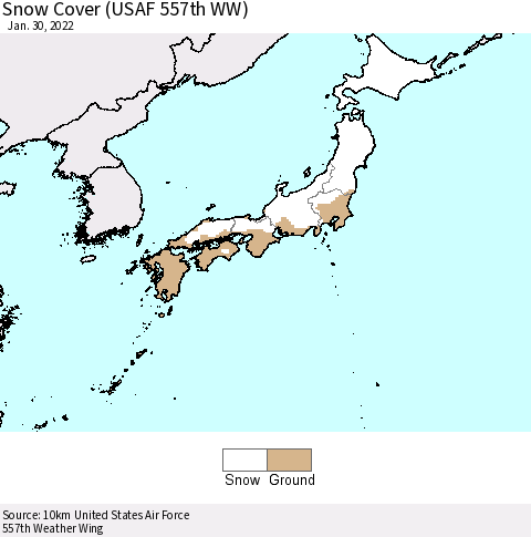 Japan Snow Cover (USAF 557th WW) Thematic Map For 1/24/2022 - 1/30/2022