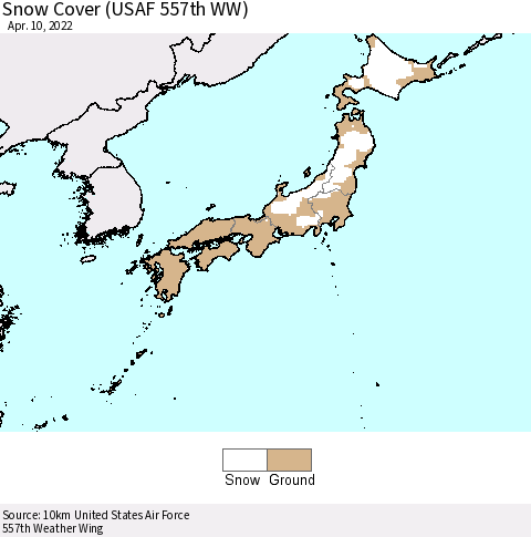 Japan Snow Cover (USAF 557th WW) Thematic Map For 4/4/2022 - 4/10/2022