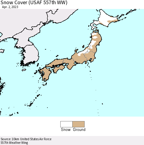 Japan Snow Cover (USAF 557th WW) Thematic Map For 3/27/2023 - 4/2/2023