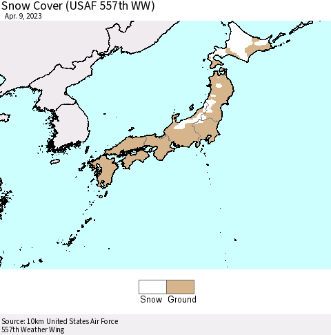 Japan Snow Cover (USAF 557th WW) Thematic Map For 4/3/2023 - 4/9/2023