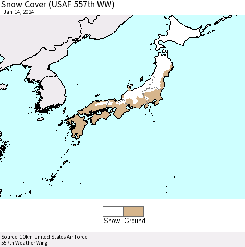Japan Snow Cover (USAF 557th WW) Thematic Map For 1/8/2024 - 1/14/2024